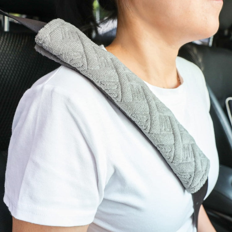 1pair Car Plush Seat Belt Embroidered Shoulder Pad Cover(Gray) - Seat Belts & Padding by buy2fix | Online Shopping UK | buy2fix