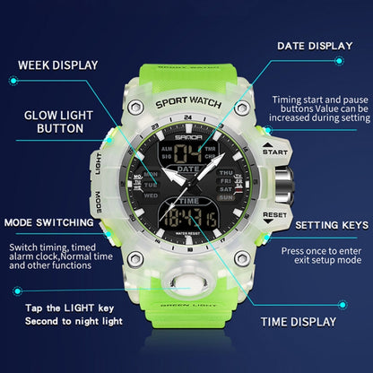 SANDA Green Light Alarm Clock Multifunctional Waterproof Shockproof Transparent Watch(Transparent Green) - Silicone Strap Watches by SANDA | Online Shopping UK | buy2fix