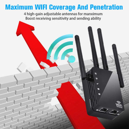 5G/2.4G 1200Mbps WiFi Range Extender WiFi Repeater With 2 Ethernet Ports US Plug Black - Broadband Amplifiers by buy2fix | Online Shopping UK | buy2fix