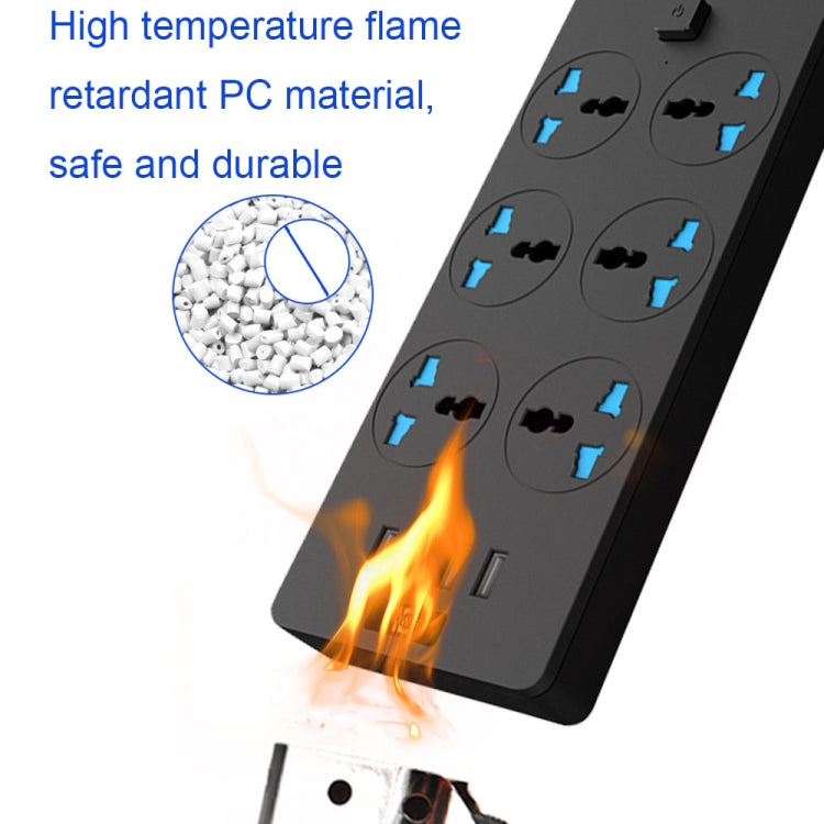 TB-T12 3000W 2m 4-USB Ports + 6-Jacks Multifunctional Flame-Retardant Socket With Switch(US Plug) - Extension Socket by buy2fix | Online Shopping UK | buy2fix