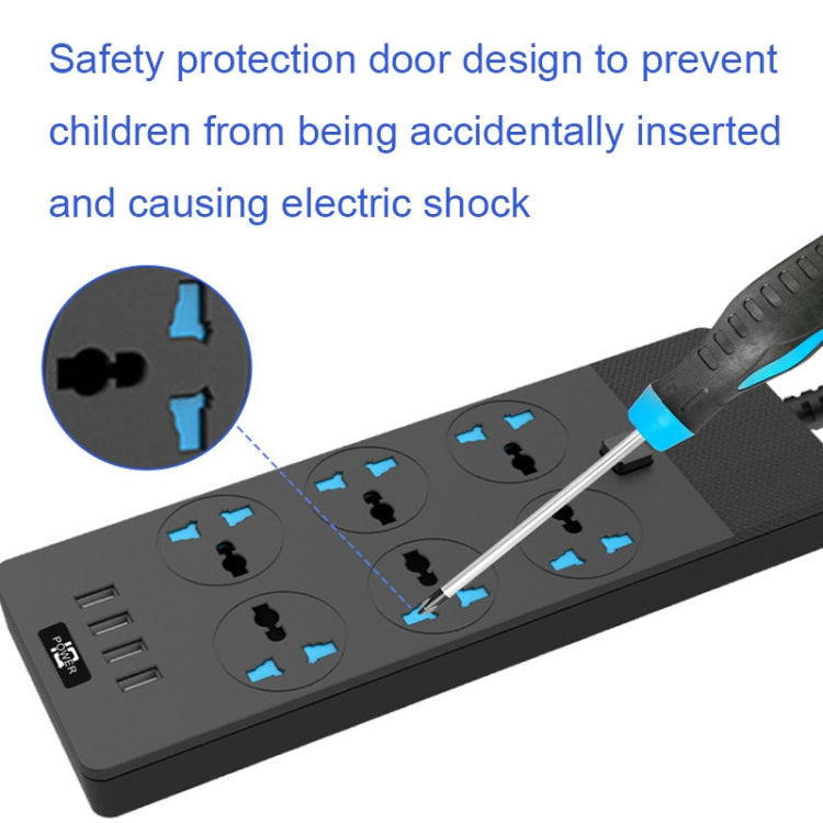 TB-T12 3000W 2m 4-USB Ports + 6-Jacks Multifunctional Flame-Retardant Socket With Switch(US Plug) - Extension Socket by buy2fix | Online Shopping UK | buy2fix