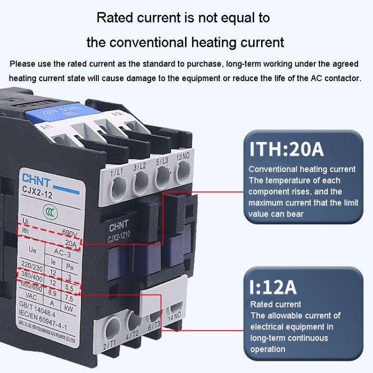 CHNT CJX2-1210 12A 220V Silver Alloy Contacts Multi-Purpose Single-Phase AC Contactor - Relays by CHNT | Online Shopping UK | buy2fix