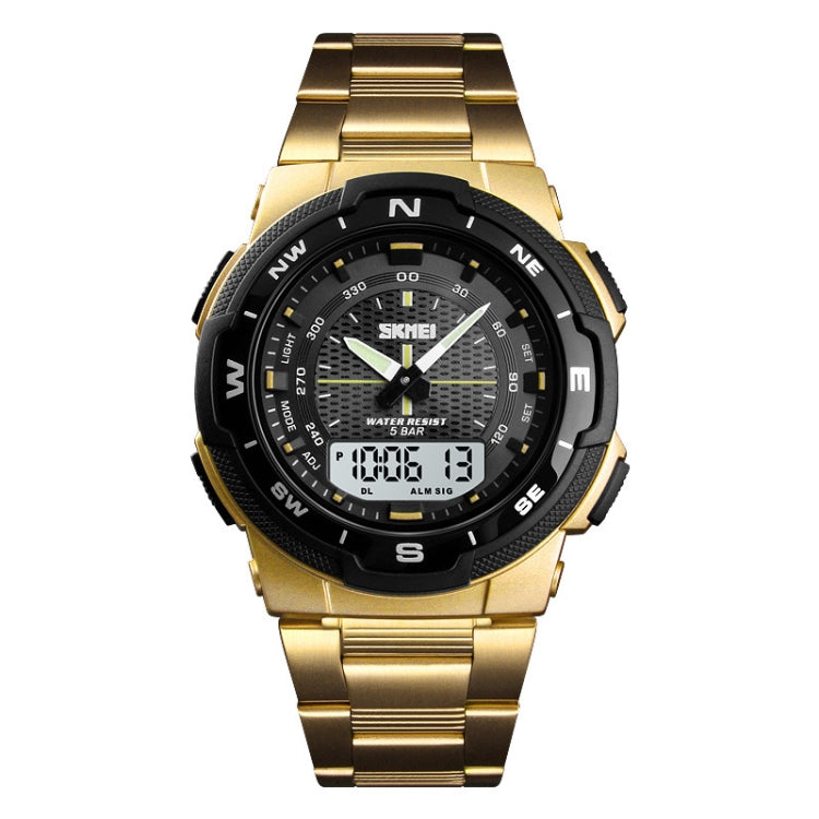 SKMEI 1370 Multifunctional Men Outdoor Sports Noctilucent Waterproof Stainless Steel Digital Wrist Watch (Gold) - Sport Watches by SKMEI | Online Shopping UK | buy2fix