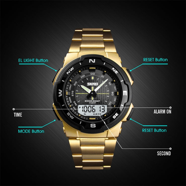 SKMEI 1370 Multifunctional Men Outdoor Sports Noctilucent Waterproof Stainless Steel Digital Wrist Watch (Gold) - Sport Watches by SKMEI | Online Shopping UK | buy2fix