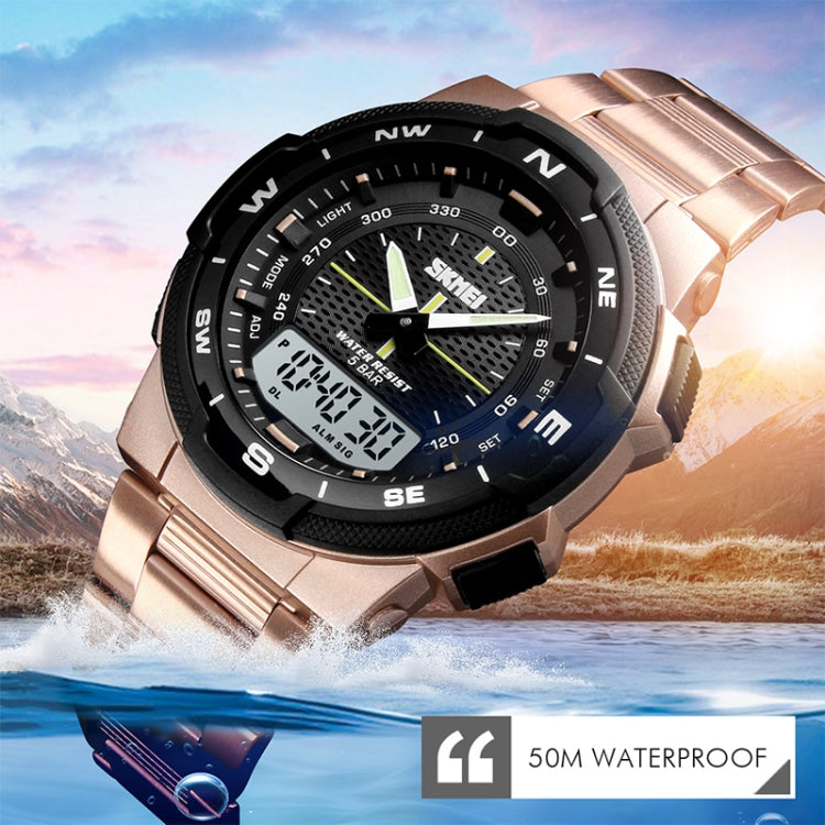 SKMEI 1370 Multifunctional Men Outdoor Sports Noctilucent Waterproof Stainless Steel Digital Wrist Watch (Gold) - Sport Watches by SKMEI | Online Shopping UK | buy2fix