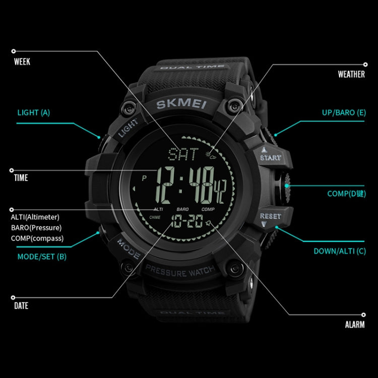 SKMEI 1358 Multifunctional Men Outdoor Sports 30m Waterproof Digital Watch with Compass / Barometer / Altimeter/ Pedometer Function(Black) - Sport Watches by SKMEI | Online Shopping UK | buy2fix