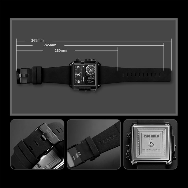 SKMEI 1391 Multifunctional Men Business Digital Watch 30m Waterproof Square Dial Wrist Watch with Leather Watchband(Black+Coffee) - Leather Strap Watches by SKMEI | Online Shopping UK | buy2fix