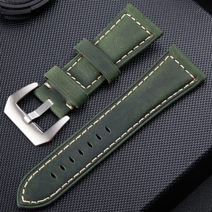 Crazy Horse Layer Frosted Silver Buckle Watch Leather Watch Band, Size: 26mm (Army Green) - Watch Bands by buy2fix | Online Shopping UK | buy2fix