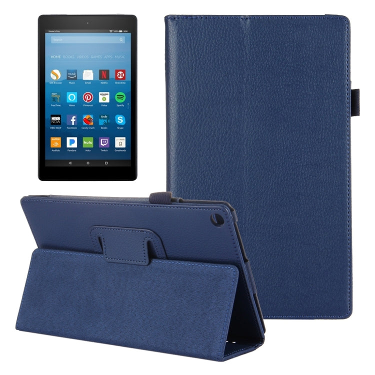 For Amazon Kindle Fire HD8 (2017) Litchi Texture Horizontal Flip Leather Case with Holder(Dark Blue) - Mobile Accessories by buy2fix | Online Shopping UK | buy2fix